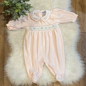 Baby Girl Vintage Embroidered Pink Collared Onesie 6 Months
